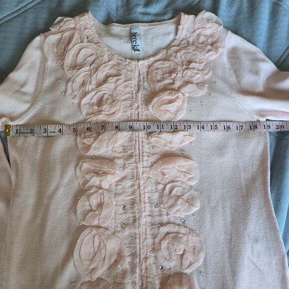 Berek Pink Rosette Appliqué Cardigan Sweater M Embellished Rhinestone Cotton - Picture 7 of 9